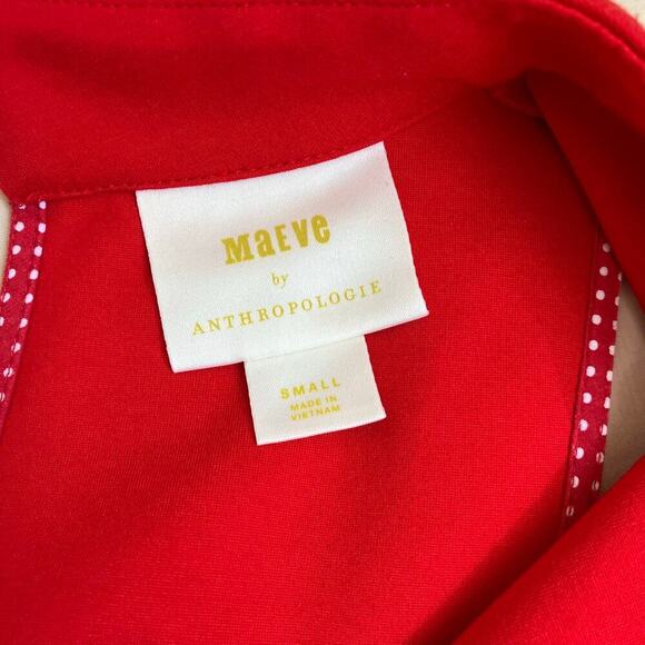 Anthropologie Maeve Alissa Swing Dress Red Drop Waist Mock Neck Flounce Sz S - Picture 10 of 16